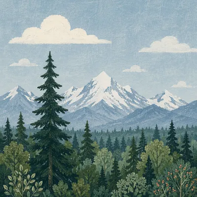 Serene Green Forest Mountain Background