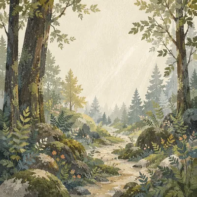 Misty Green Forest Renewal Background