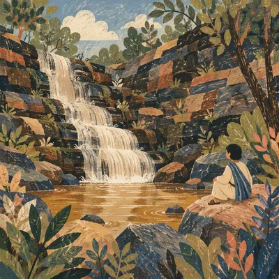 Secluded Green Forest Waterfall Background