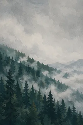 Misty Evergreen Mountain Forest Background
