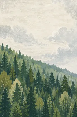Misty Green Forest Mountain Background