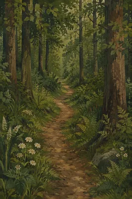 Quiet Green Forest Path Background
