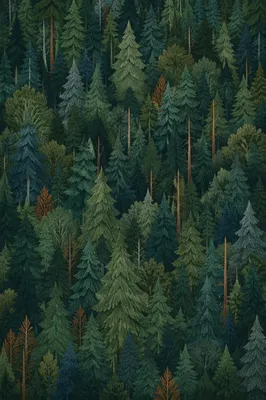 Moody Evergreen Forest Hillside Background