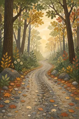 Misty Forest Road at Sunrise