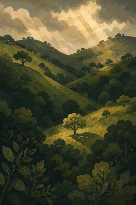 Sunlit Green Forest Hills Background