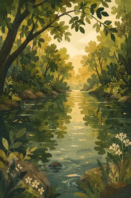 Quiet River Through Dense Green Forest