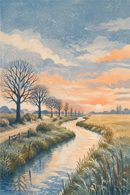 Dawn Forest Stream Rural Landscape Background