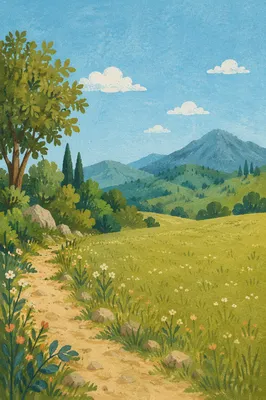 Peaceful Green Countryside Meadow Background