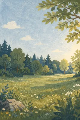 Peaceful Green Meadow and Forest Background