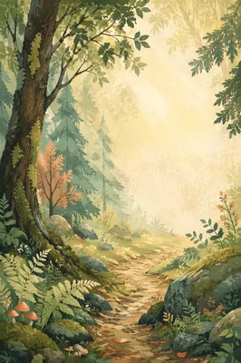 Misty Green Forest Clearing After Rain