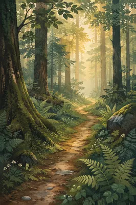 Peaceful Green Forest Path Background