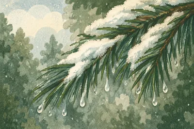 Snowy Pine Branch Winter Forest Background