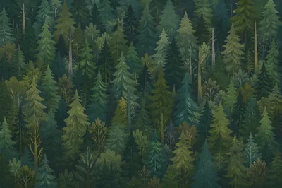 Serene Evergreen Forest Hillside Background