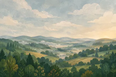 Serene Green Forest Hills Background
