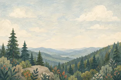 Quiet Green Mountain Forest Background