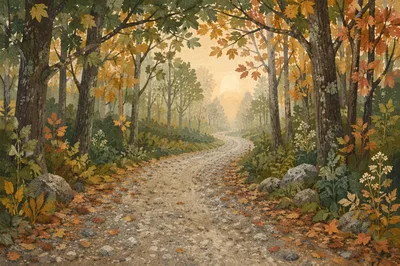 Misty Forest Road Nature Background