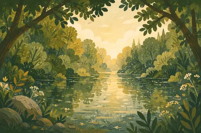 Quiet River Through Dense Green Forest