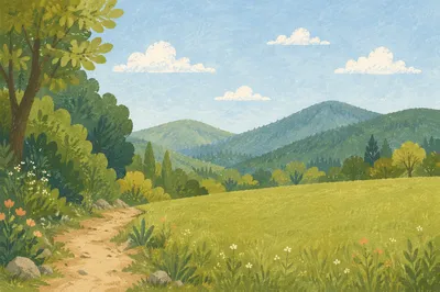 Peaceful Green Countryside Forest Landscape