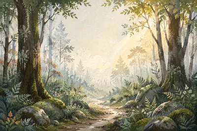 Misty Green Forest Renewal Background