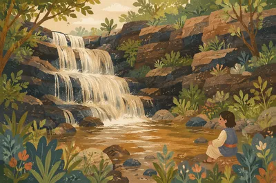 Peaceful Green Forest Waterfall Background