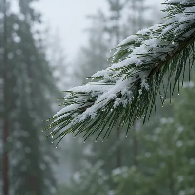 Snowy Pine Branch Winter Forest Background