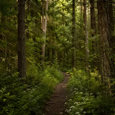 Quiet Green Forest Path Background