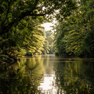 Tranquil River Through Green Forest