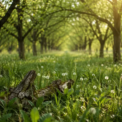 Sunlit Green Woodland Grove Background