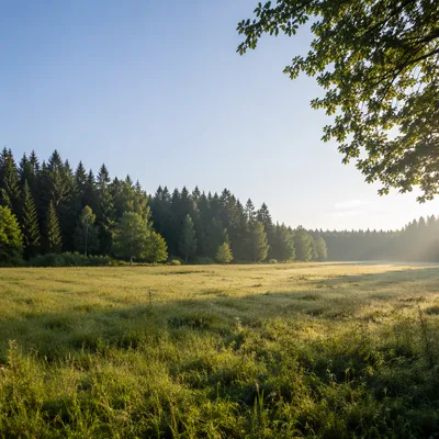 Peaceful Green Meadow and Forest Background
