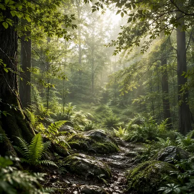 Misty Green Forest Renewal Background
