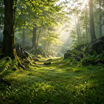 Peaceful Green Forest Renewal Background