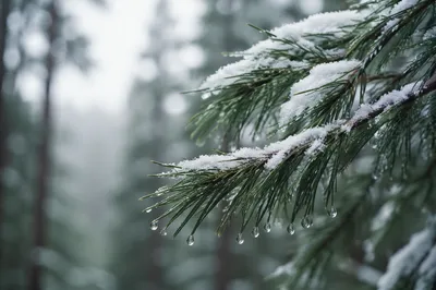 Snowy Pine Branch Winter Forest Background