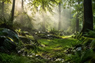 Peaceful Green Forest Morning Background
