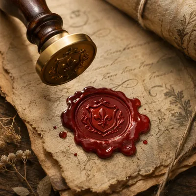 Antique Parchment Scroll With Red Wax Seal