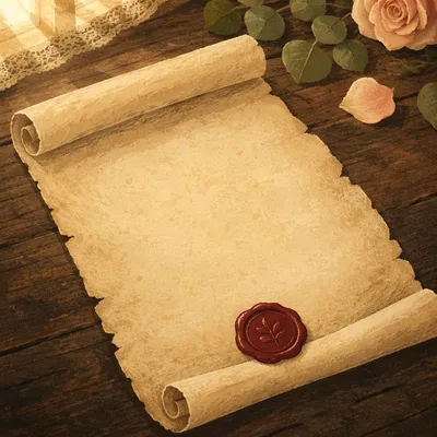 Antique Parchment Scroll With Red Wax Seal