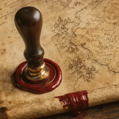 Antique Parchment Scroll With Red Wax Seal