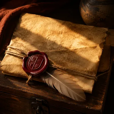 Aged Parchment Scroll with Red Wax Seal