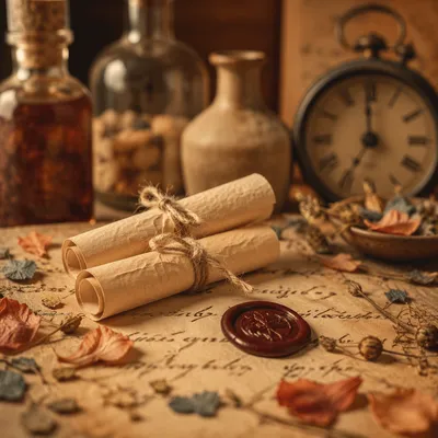 Vintage Parchment Scrolls With Burgundy Wax Seal