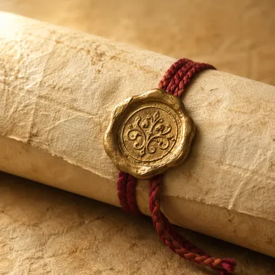 Aged Parchment Scroll With Red Wax Seal