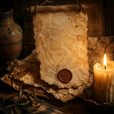 Aged Parchment Scroll With Wax Seal