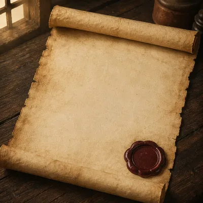Aged Parchment Scroll with Burgundy Wax Seal