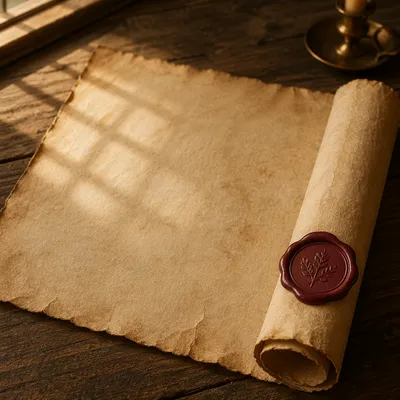 Aged Parchment Scroll with Burgundy Wax Seal