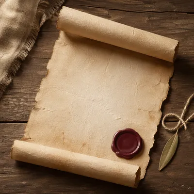 Aged Parchment Scroll With Burgundy Wax Seal