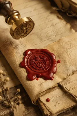 Antique Parchment Scroll With Red Wax Seal