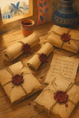 Aged Parchment Scrolls with Crimson Wax Seals