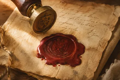 Antique Parchment Scroll with Red Wax Seal