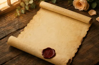 Antique Parchment Scroll with Red Wax Seal