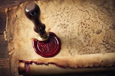 Antique Parchment Scroll With Red Wax Seal