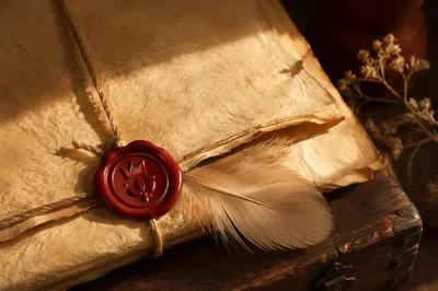Aged Parchment Scroll With Red Wax Seal