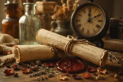 Vintage Parchment Scrolls with Burgundy Wax Seal